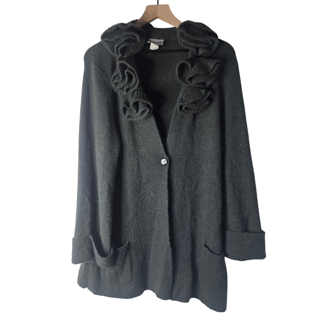 Soft Surroundings Ruffle Collar Cardigan Women XL Gray Alpaca Wool